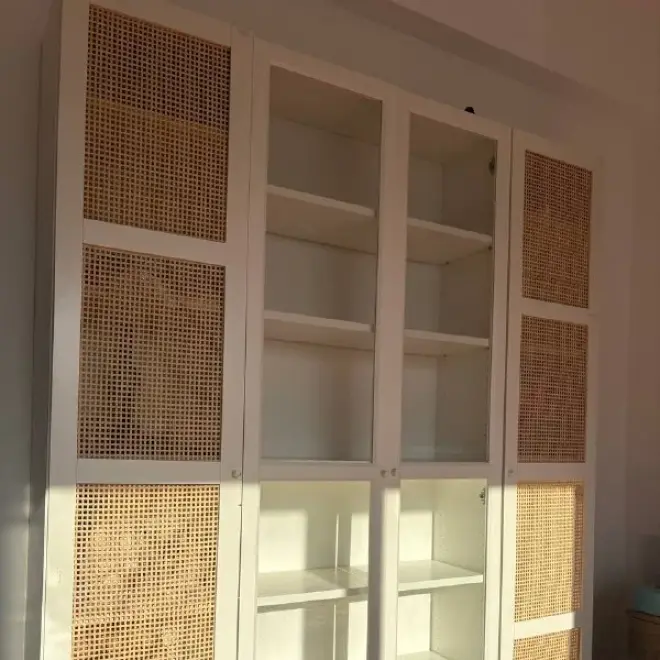 White Cabinet with Glass and Cane Doors
